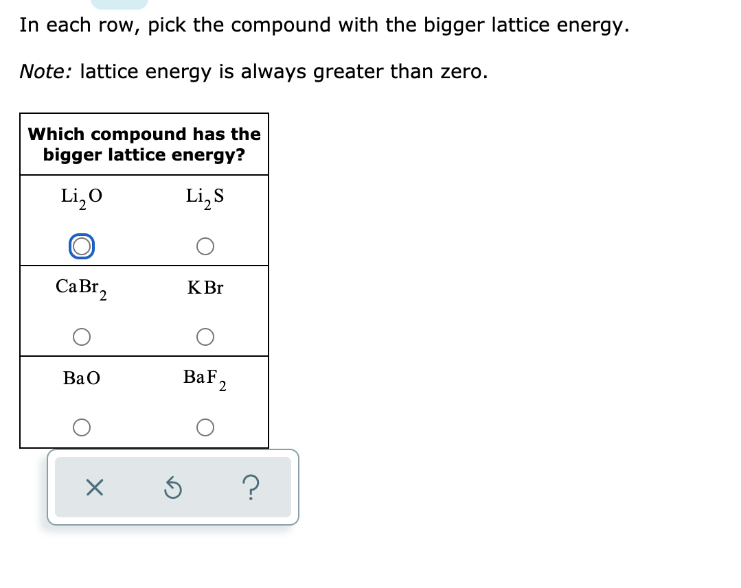 Solved In each row pick the compound with the bigger Chegg