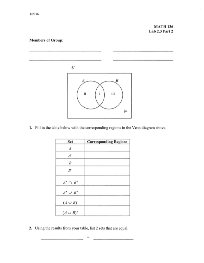 Solved 1/2016 MATH 136 Lab 2.3 Part 2 Members of Group: U B | Chegg.com