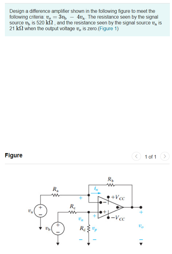 Solved Design a difference amplifier shown in the following | Chegg.com