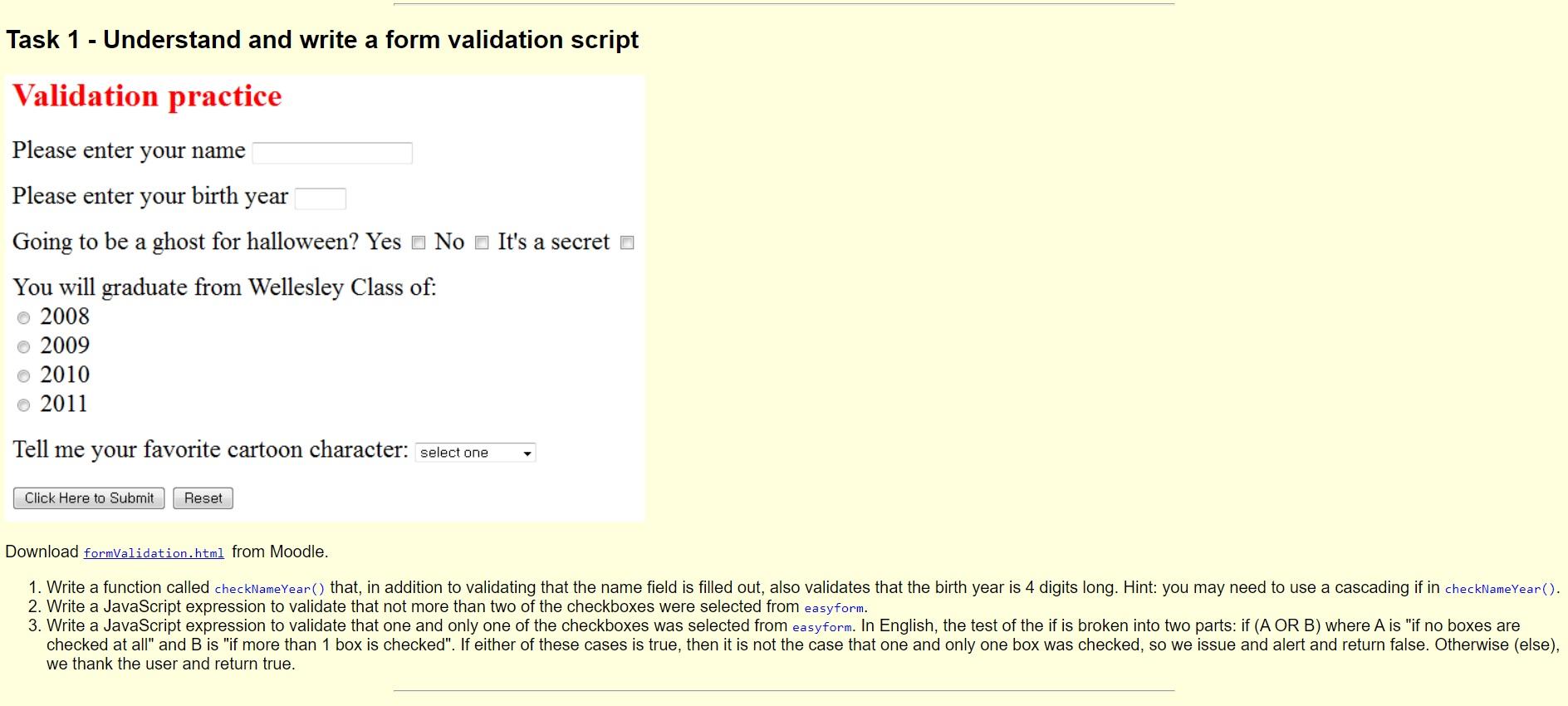 Solved Task 1 - Understand And Write A Form Validation | Chegg.com