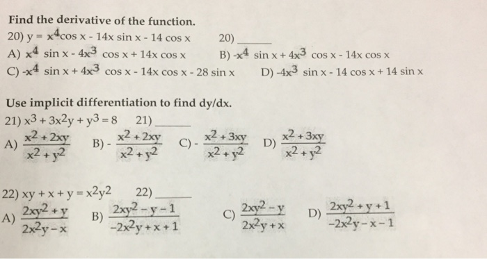 derivative of x 2 cos pi 4 sin x