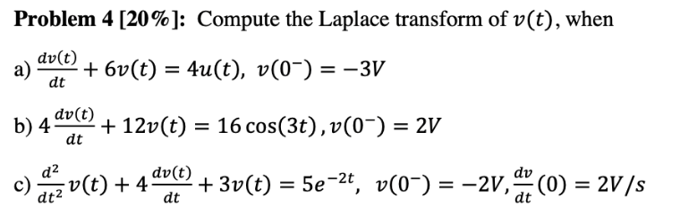 Solved Problem 4 [20%]: Compute The Laplace Transform Of | Chegg.com