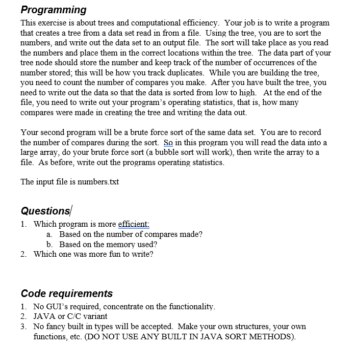 Programming This exercise is about trees and | Chegg.com