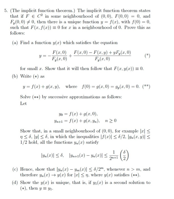 5. (The implicit function theorem.) The implicit | Chegg.com