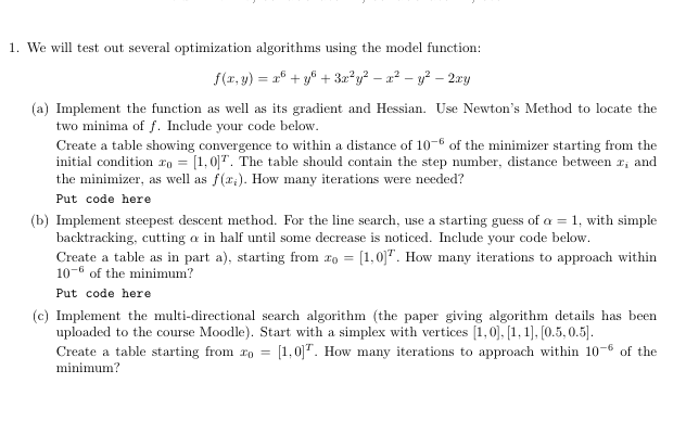 1. We will test out several optimization algorithms | Chegg.com