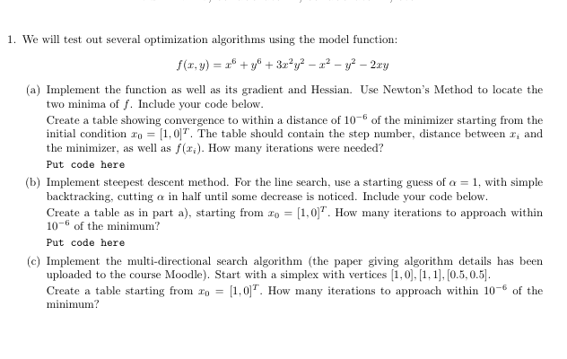 1. We Will Test Out Several Optimization Algorithms | Chegg.com