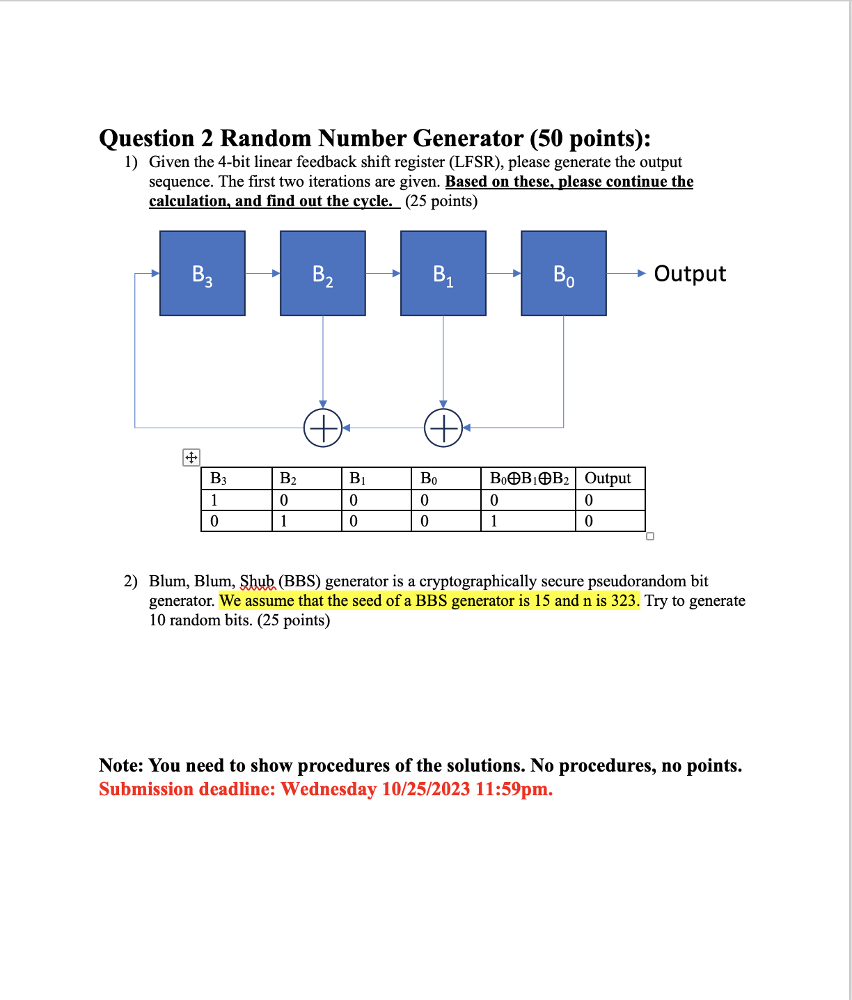 Solved Question 2 Random Number Generator (50 Points): 1) | Chegg.com