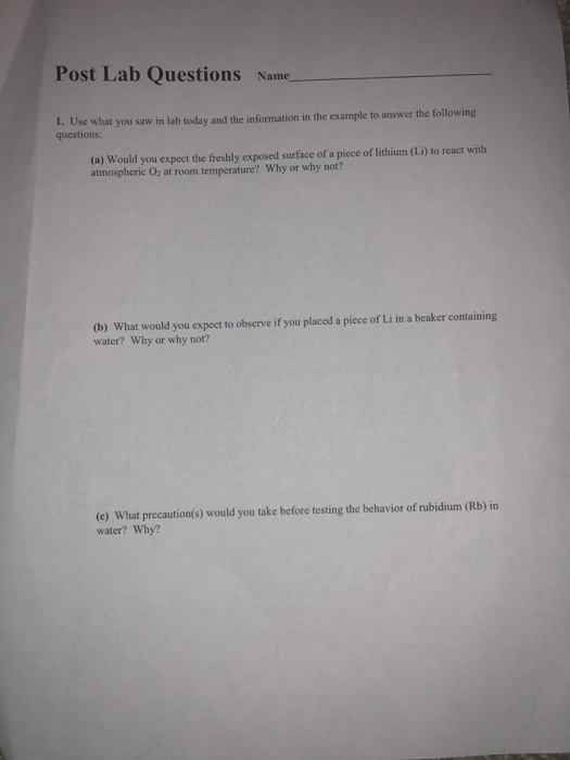 Solved Post Lab Questions Name se what you saw in lab today | Chegg.com