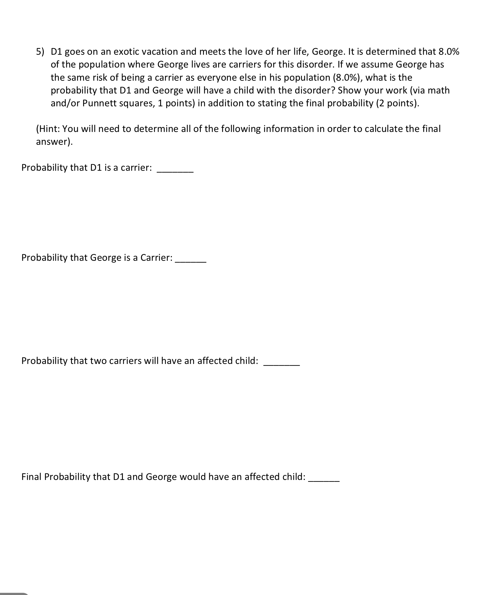 Solved BIO 340 FALL C Recitation 4 Short Answer (6 | Chegg.com