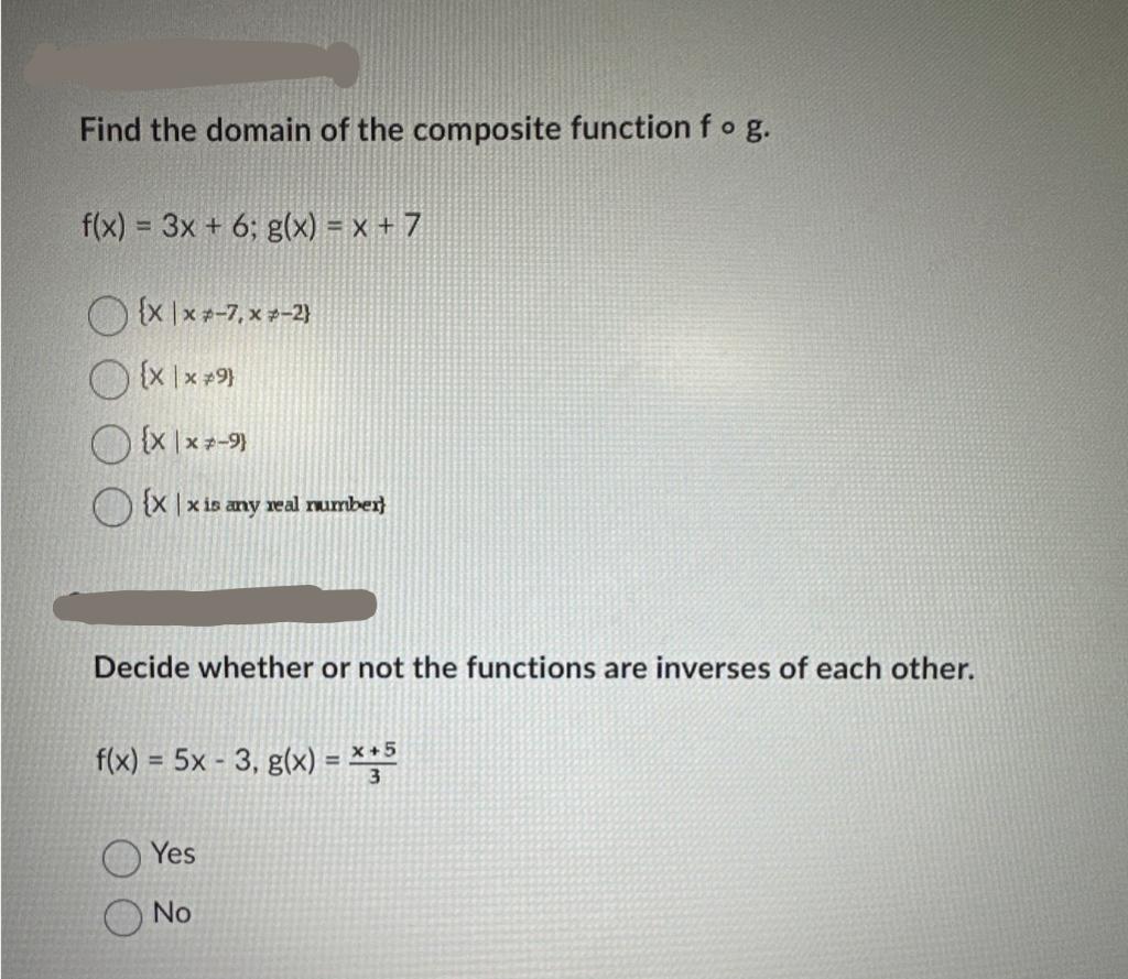 Solved Find the domain of the composite function f∘g. | Chegg.com