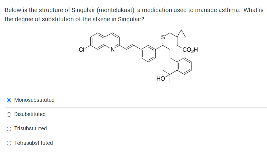 Solved Below is the structure of Singulair (montelukast), a
