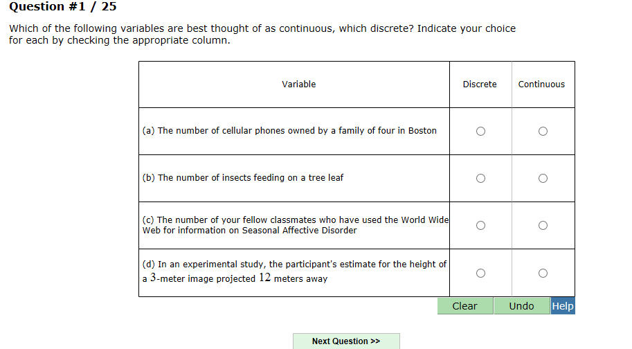 Solved Question #1 / 25 Which Of The Following Variables Are | Chegg.com