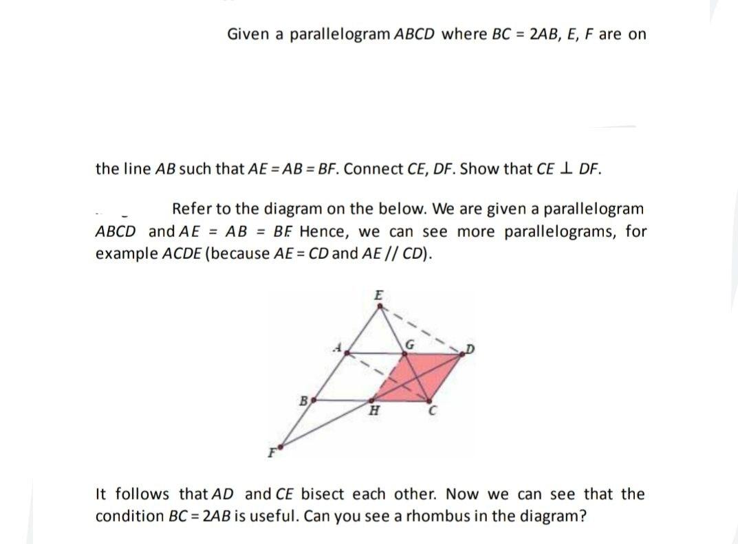 Solved Given a parallelogram ABCD where BC = 2AB, E, F are | Chegg.com ...