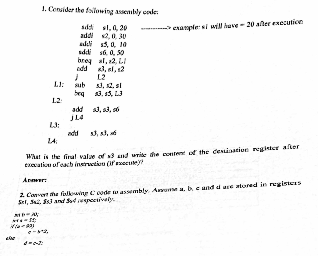 Solved 1. Consider the following assembly code: -----------> | Chegg.com