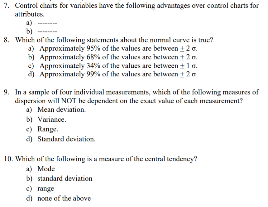 Solved 7. Control charts for variables have the following | Chegg.com