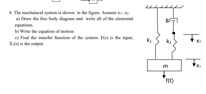 Solved 4. The mechaincal system is shown in the figure. | Chegg.com