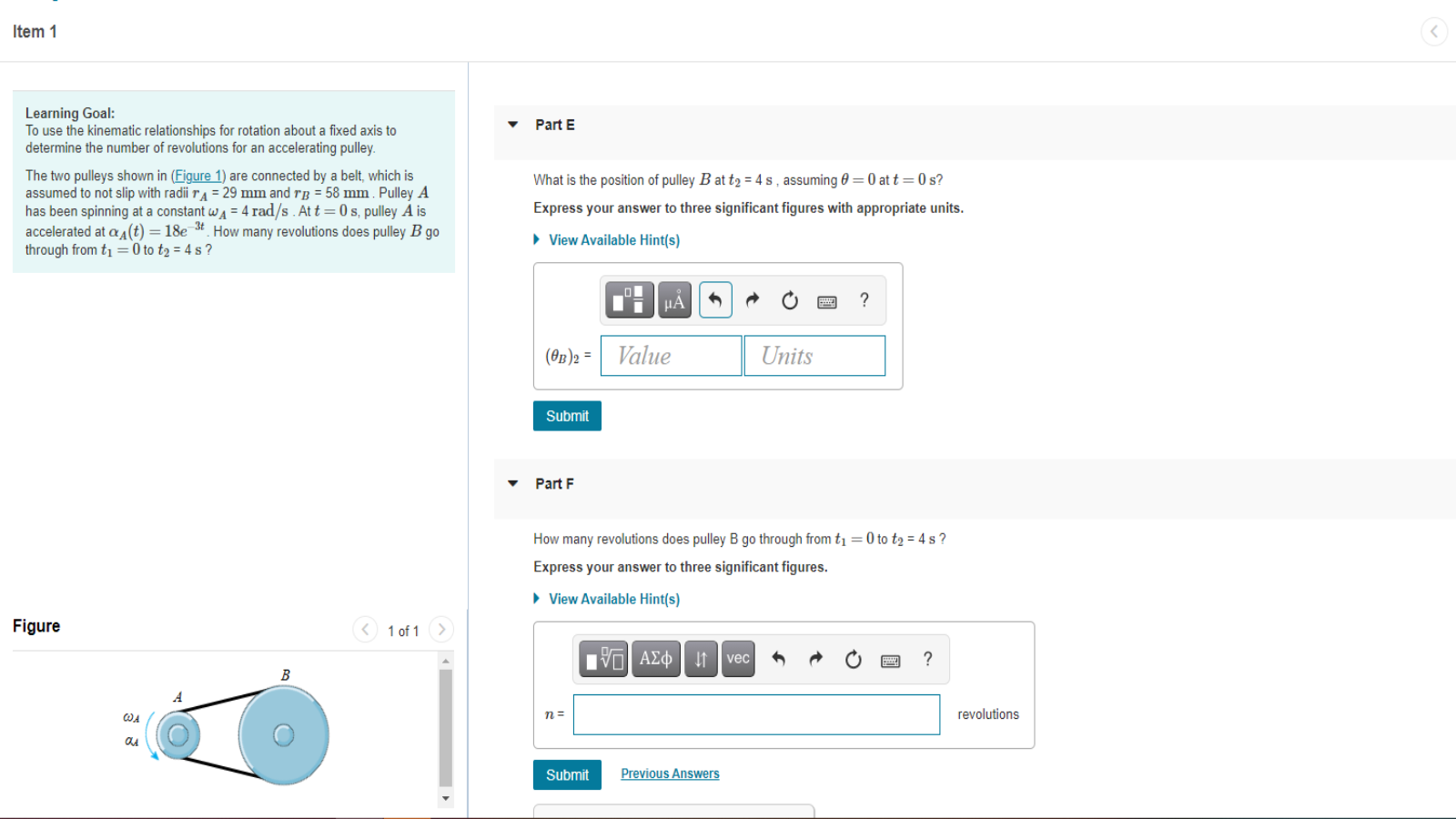 Solved Item 1 Part E Learning Goal: To use the kinematic | Chegg.com