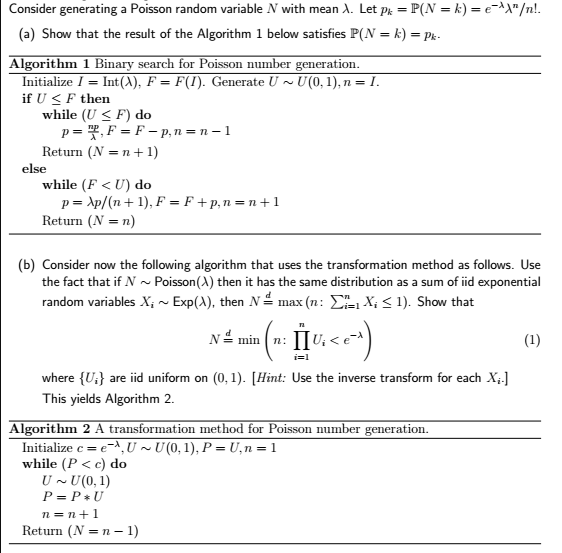 Consider Generating A Poisson Random Variable N Wi Chegg Com