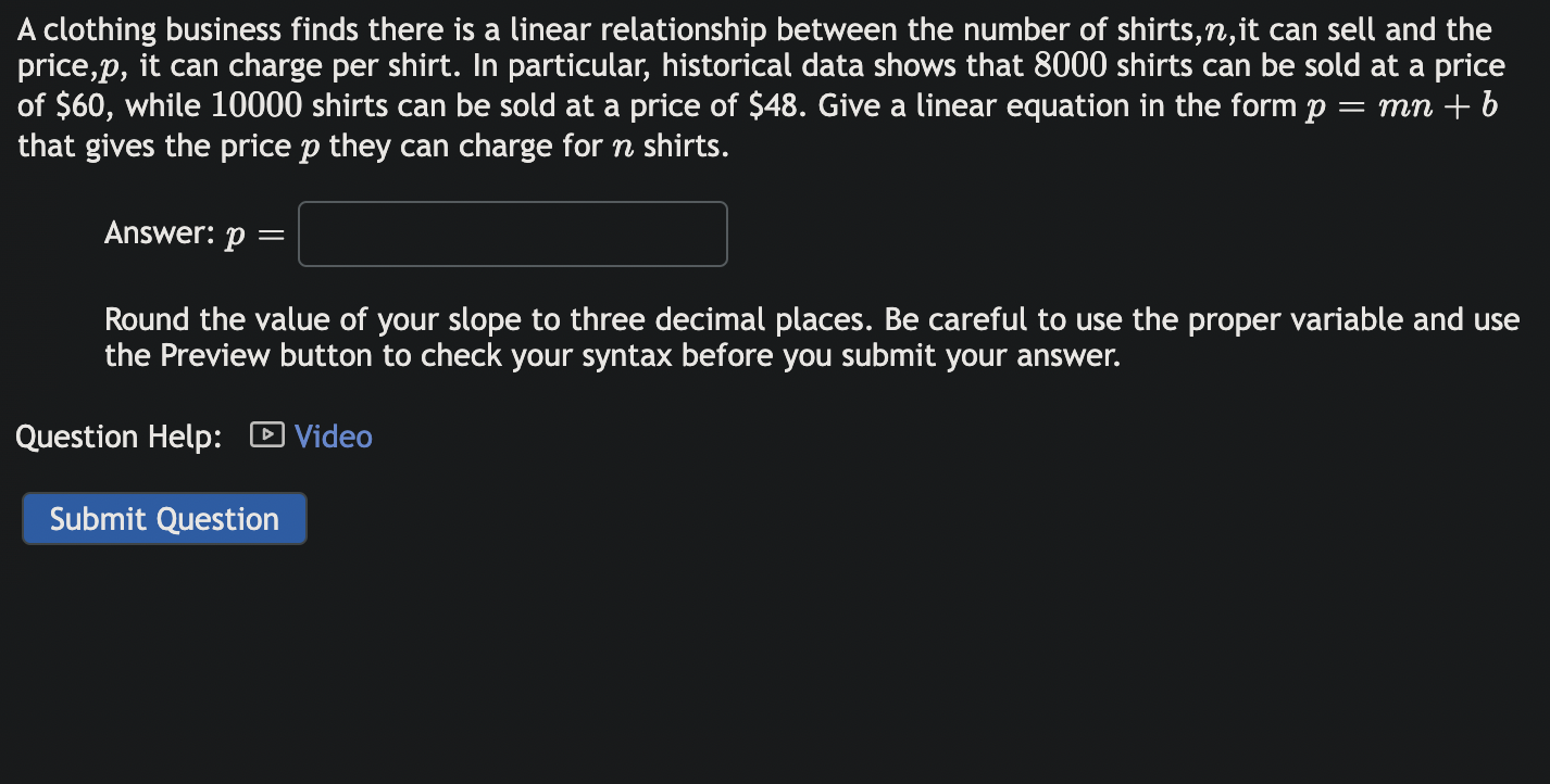 Solved A clothing business finds there is a linear | Chegg.com