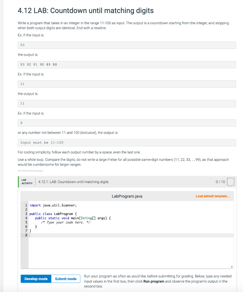 Write a program that takes in an integer in the range 11-100 as input. The output is a countdown starting from the integer, a