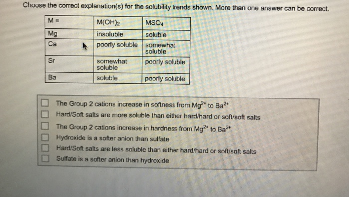 Solved Choose The Correct Explanations For The Solubility 7706