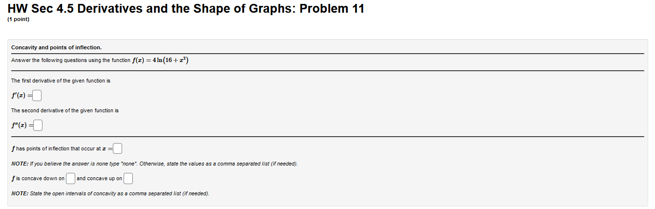 Solved HW Sec 4.5 Derivatives And The Shape Of Graphs: | Chegg.com