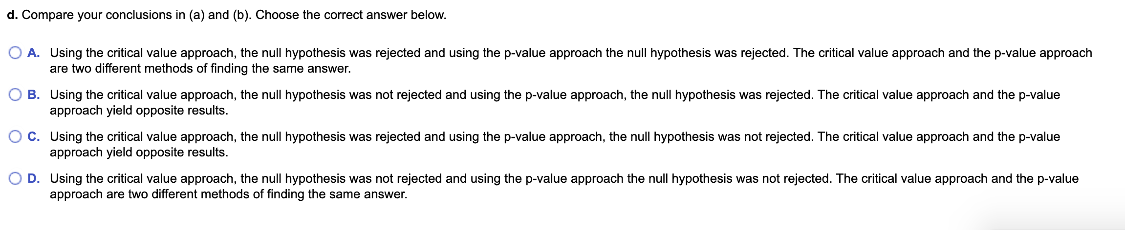 Solved A. Using The Critical Value Approach, At The 0.05 | Chegg.com