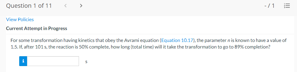Solved Question 1 of 11 > - 71 View Policies Current Attempt | Chegg.com