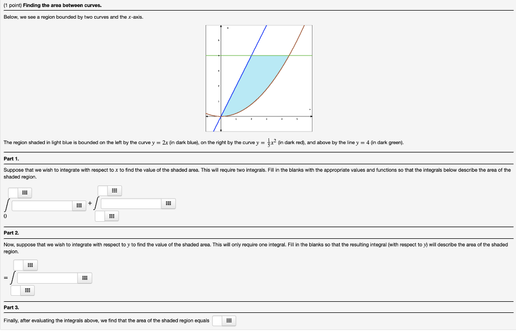 Solved (1 point) Finding the area between curves. Below, we