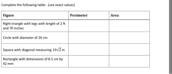 Solved Complete the following table: (use exact values) | Chegg.com