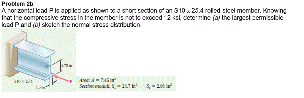 Solved Problem 2b A horizontal load P is applied as shown to | Chegg.com