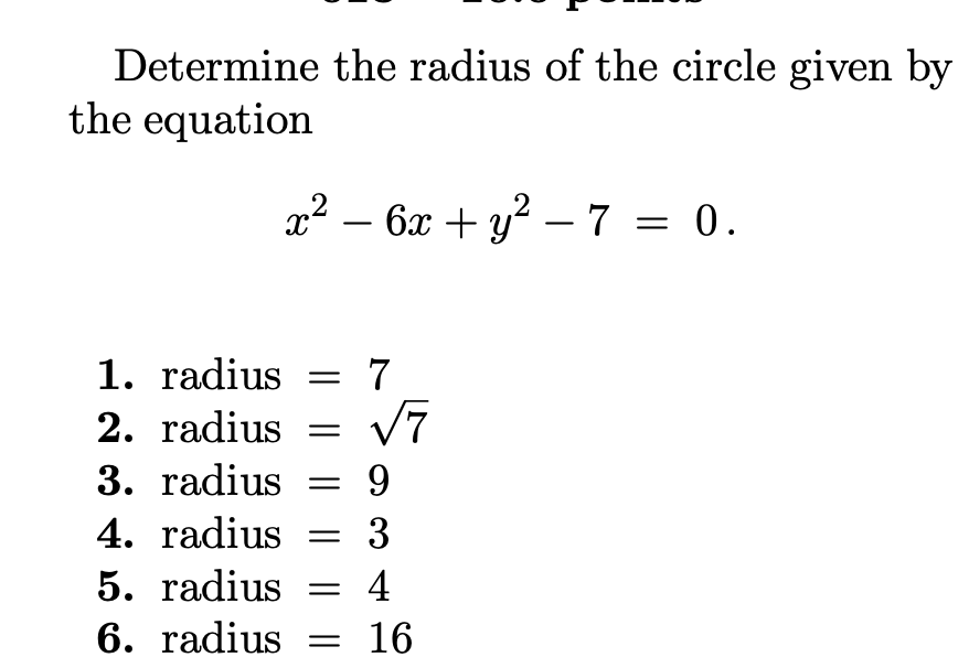 what is the radius of a circle whose equation is x 7
