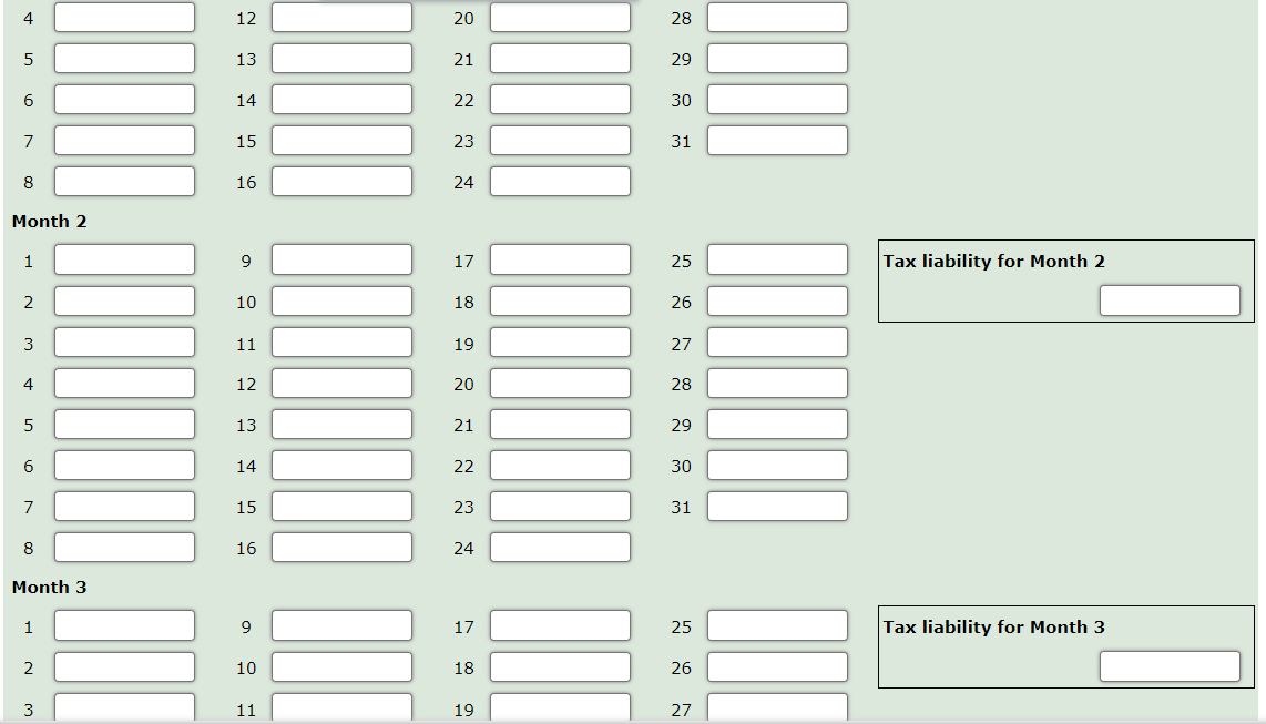 Tax liability for Month 3The taxable wages and
