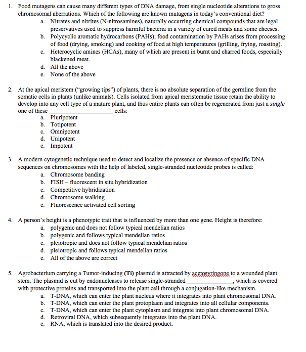 1. Food mutagens can cause many different types of
