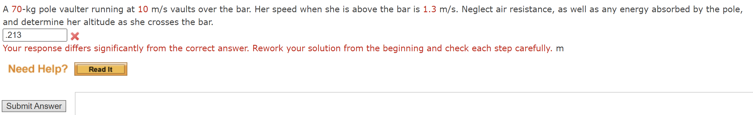 Solved A 70−kg Pole Vaulter Running At 10 M/s Vaults Over | Chegg.com