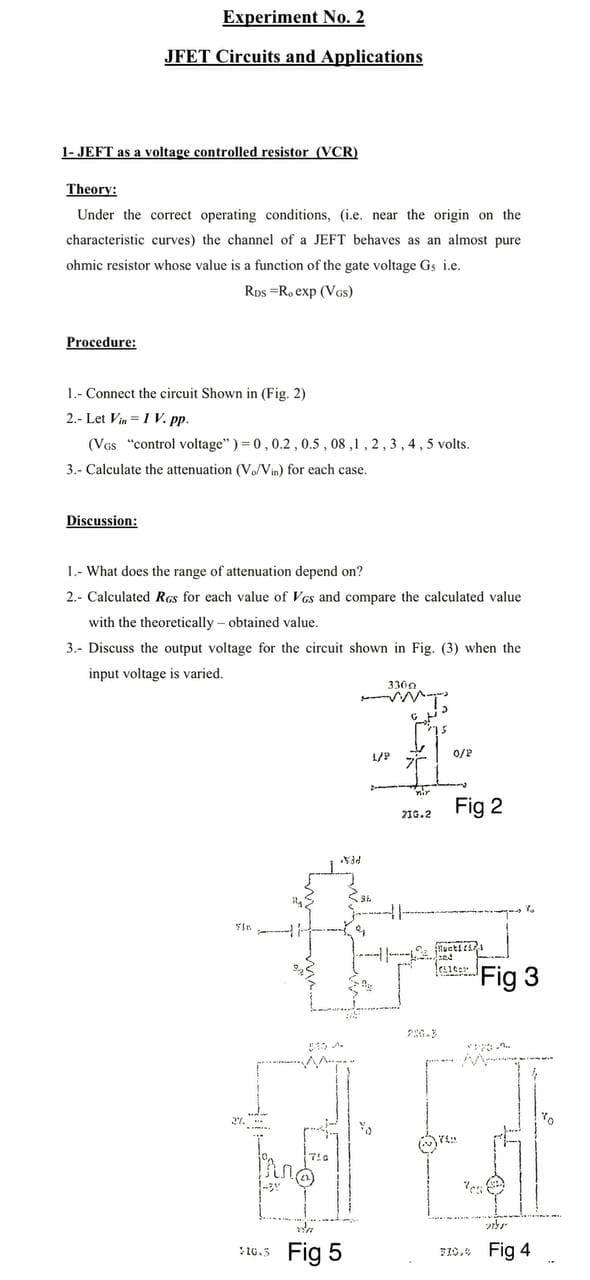 Solved Experiment No. 2 JFET Circuits and Applications 1