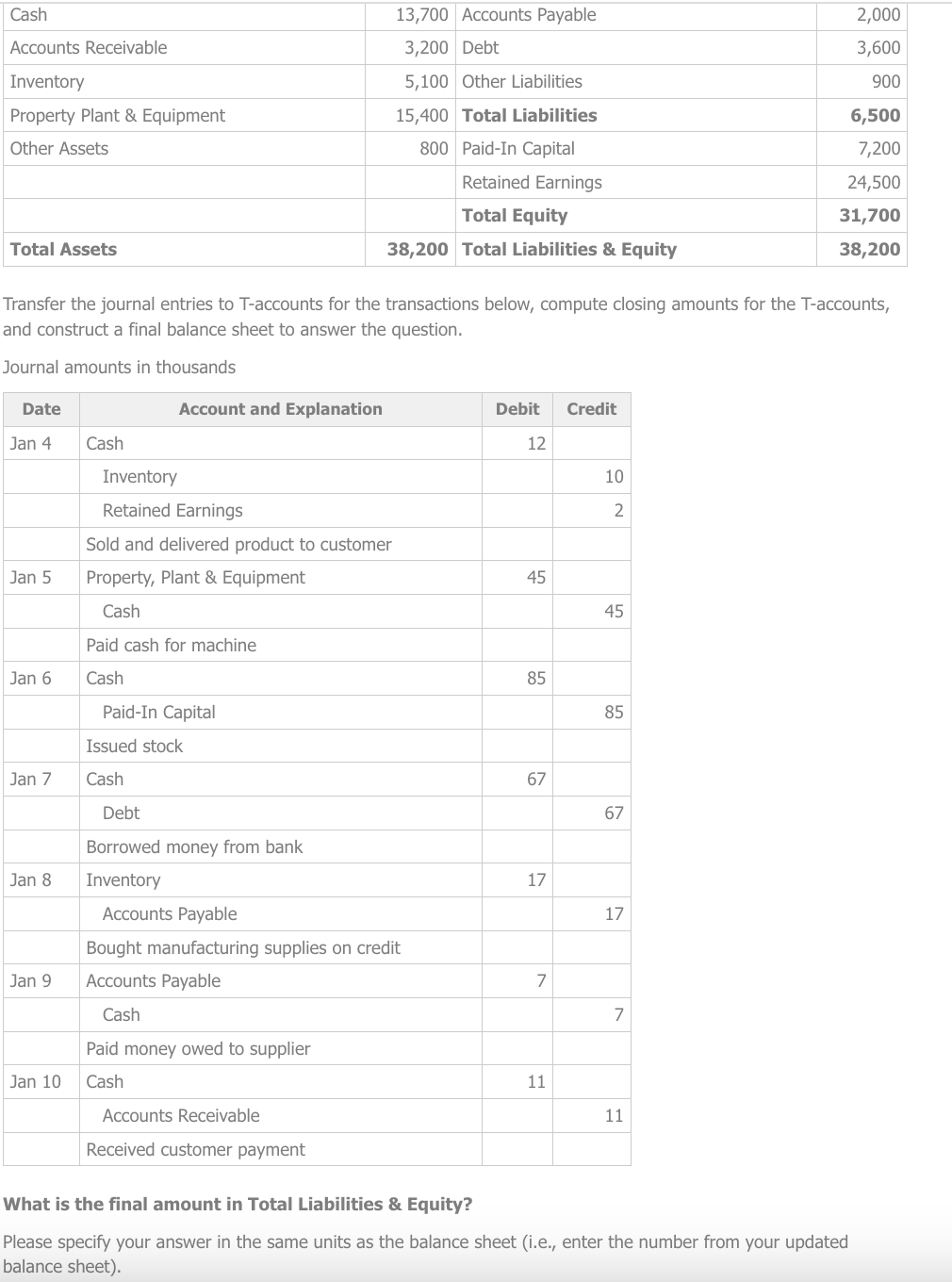 Solved Transfer the journal entries to T-accounts for the | Chegg.com