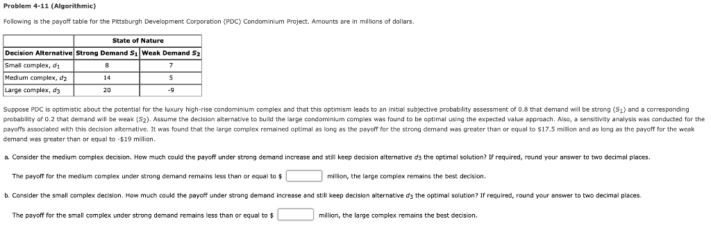 Solved Problem 4-11 (Algorithmic) Following is the payoff | Chegg.com