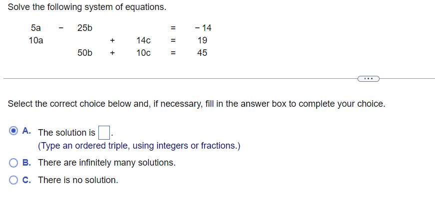 Solved Solve the following system of equations. Select the | Chegg.com