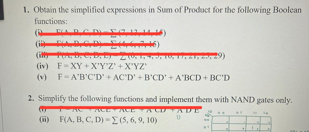 Obtain the simplified expressions in Sum of Product | Chegg.com