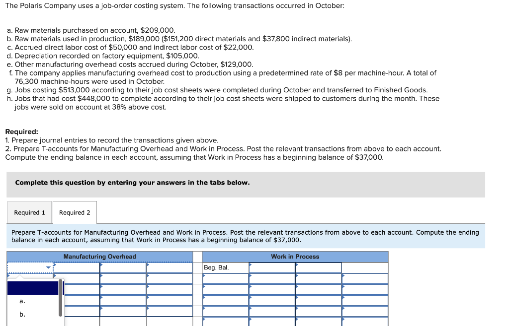 Solved The Polaris Company uses a job-order costing system. | Chegg.com