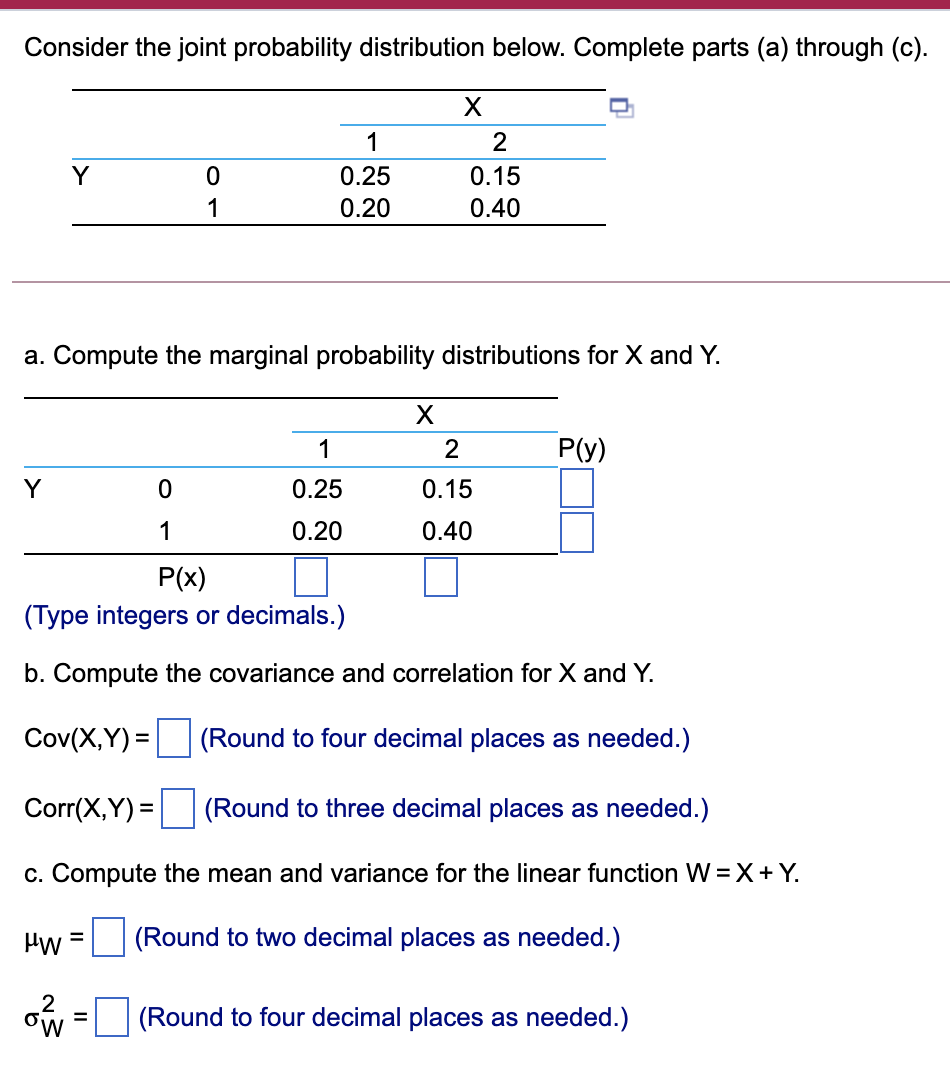 Solved Consider the joint probability distribution below. | Chegg.com