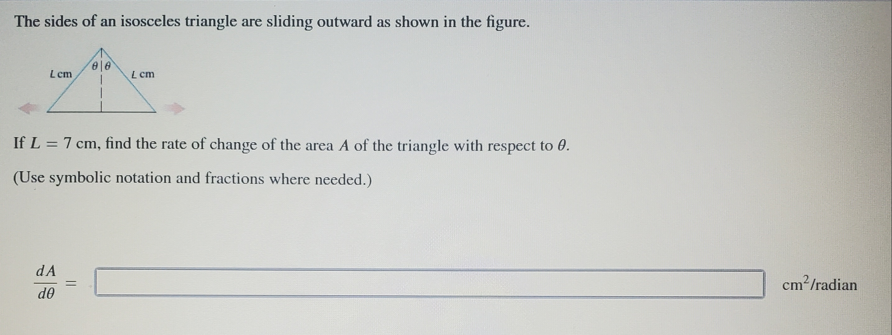 Solved The sides of an isosceles triangle are sliding | Chegg.com