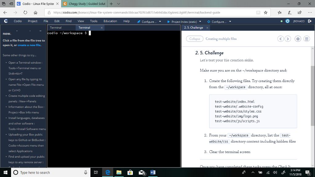 Codio - Linux File Syster C Chegg Study | Guided | Chegg.com