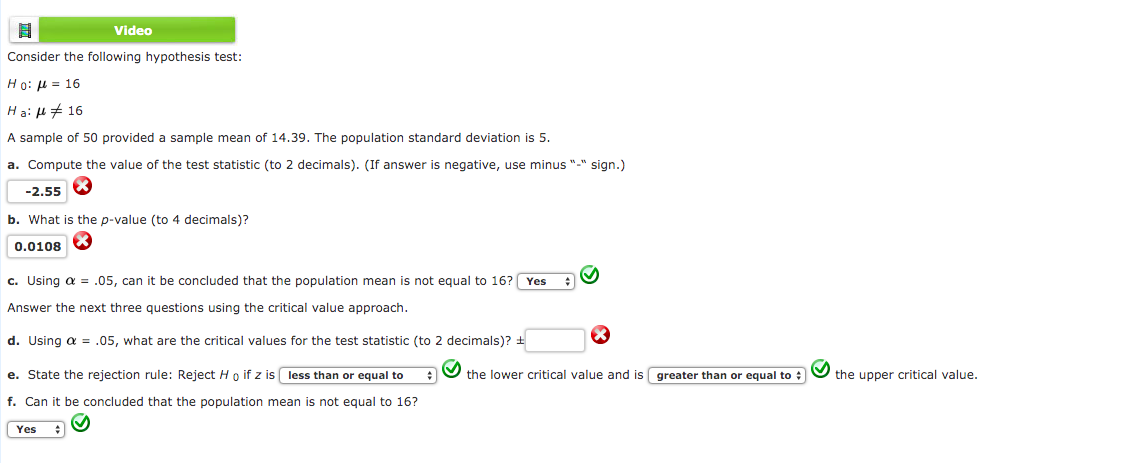 Solved Video Consider the following hypothesis test: | H 0: | Chegg.com