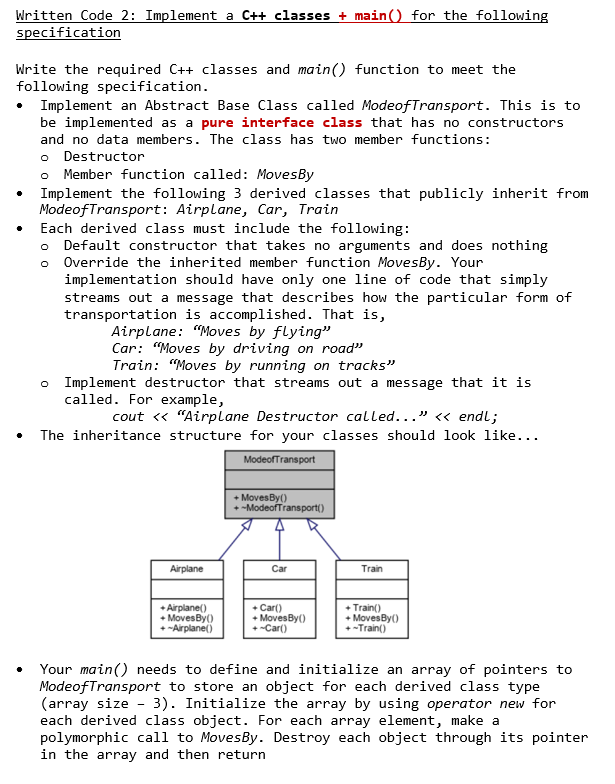 Solved Written Code 2: Implement a C++ classes + main() for | Chegg.com