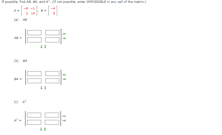 Solved If possible, find AB,BAr and A2. (If not possible, | Chegg.com