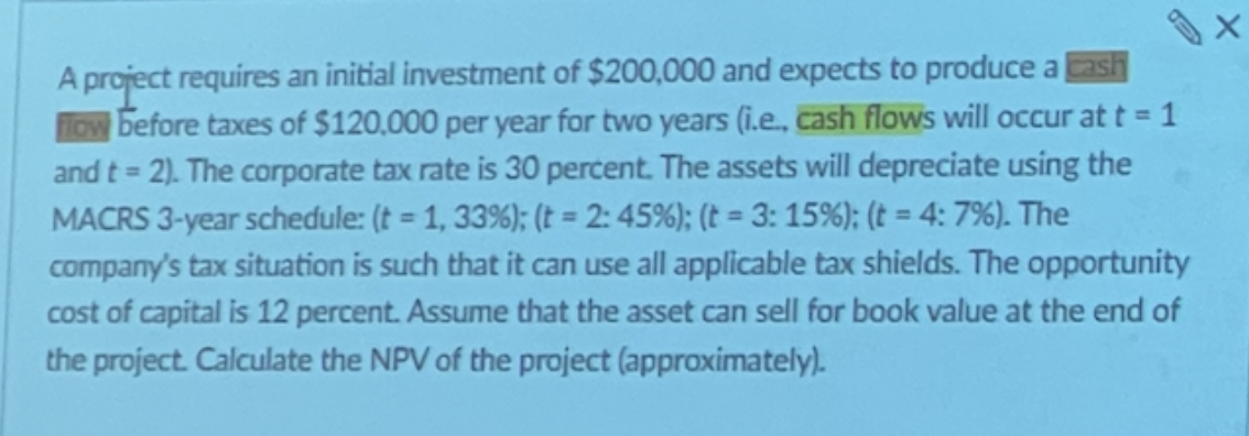 Solved A project requires an initial investment of $200,000 | Chegg.com