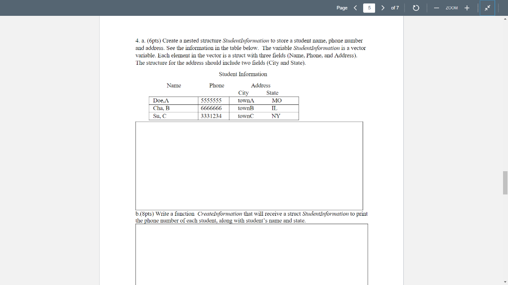 Solved Page ZOOM 4. a. (6pts) Create a nested structure | Chegg.com