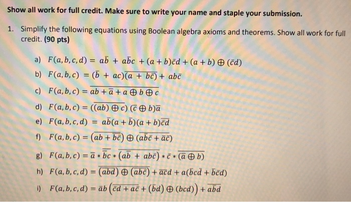 Solved Show all work for full credit. Make sure to write | Chegg.com